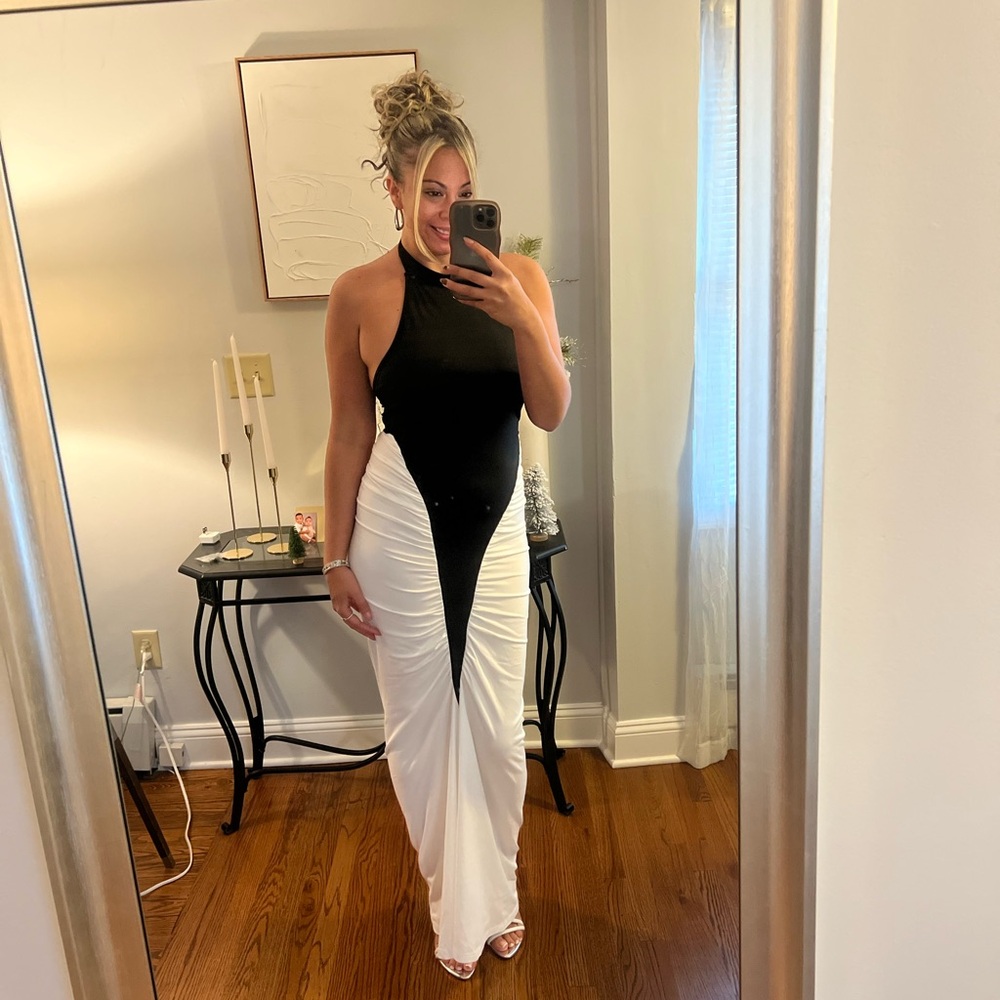 Black and White Halter Maxi Dress